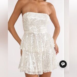 Selfie Leslie, Provence Bloom Tiered Sequin Mini Dress White